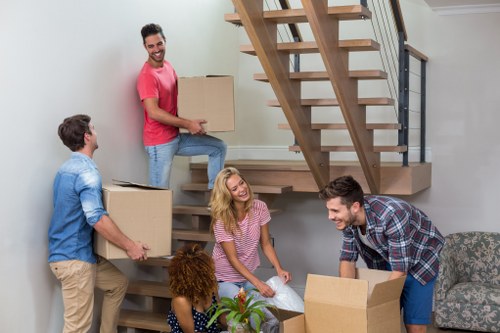 Moving truck and packed home items in Nags Head coastal neighborhood