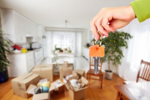 Removal van and moving boxes in a coastal Nags Head residential setting