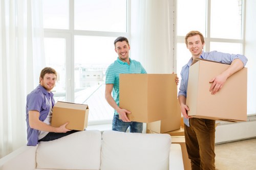 Packed boxes and furniture ready for a local move in Nags Head