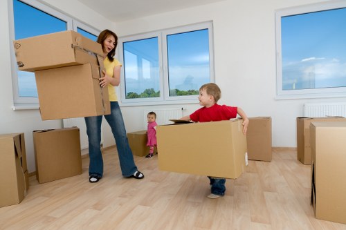 Business inventory and office items organized for transport in Nags Head