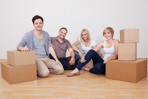 Packed boxes and furniture ready for a house relocation in Nags Head